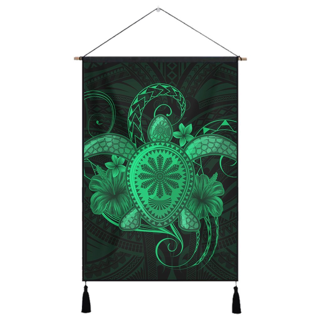 Hawaii Turtle Hibiscus Polynesian Hanging Poster - Full Style - Green - AH Hanging Poster Cotton And Linen - Polynesian Pride