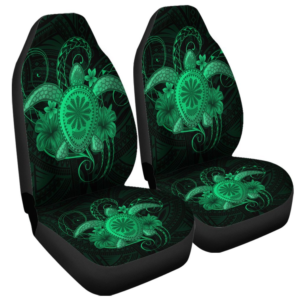 Hawaii Turtle Hibiscus Polynesian Car Seat Covers - Full Style - Green - AH Universal Fit Black - Polynesian Pride