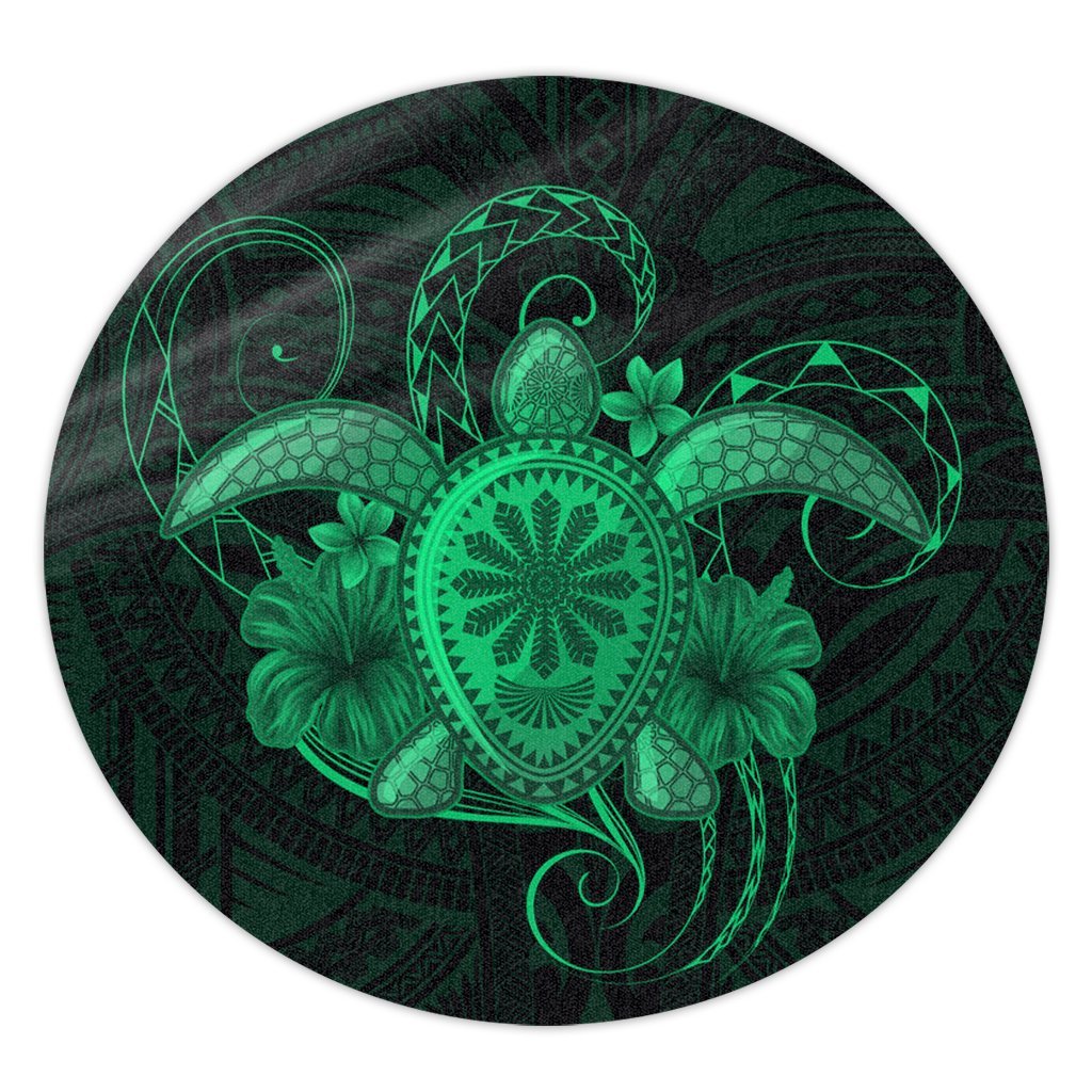 Hawaii Turtle Hibiscus Polynesian Round Carpet - Full Style - Green - AH Round Carpet Luxurious Plush - Polynesian Pride