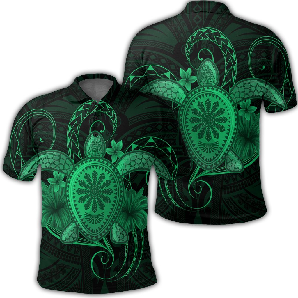 Hawaii Turtle Hibiscus Polynesian Polo Shirt Full Style Green Unisex Black - Polynesian Pride