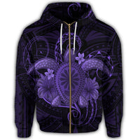 Hawaii Turtle Hibiscus Polynesian Zip Hoodie Full Style Purple - Polynesian Pride