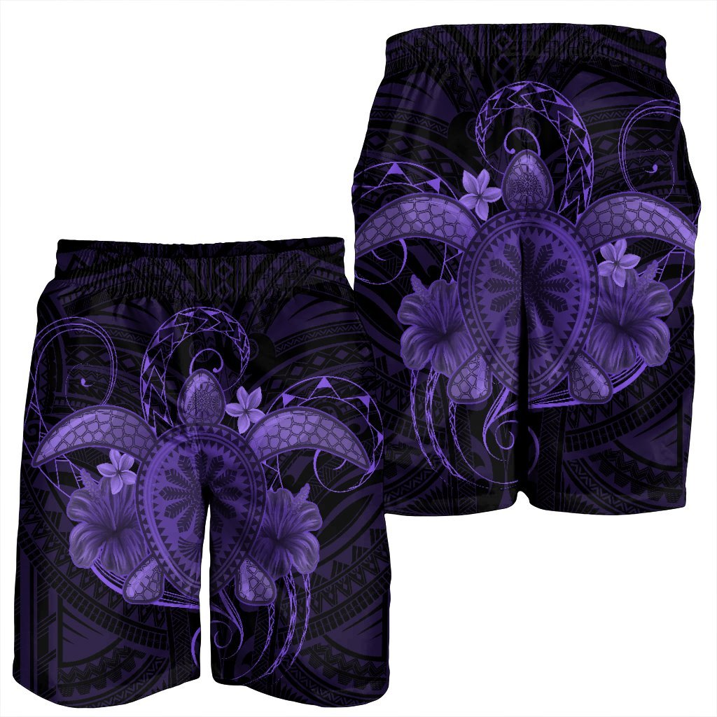 Hawaii Turtle Hibiscus Polynesian Men's Shorts - Full Style - Purple - AH - Polynesian Pride