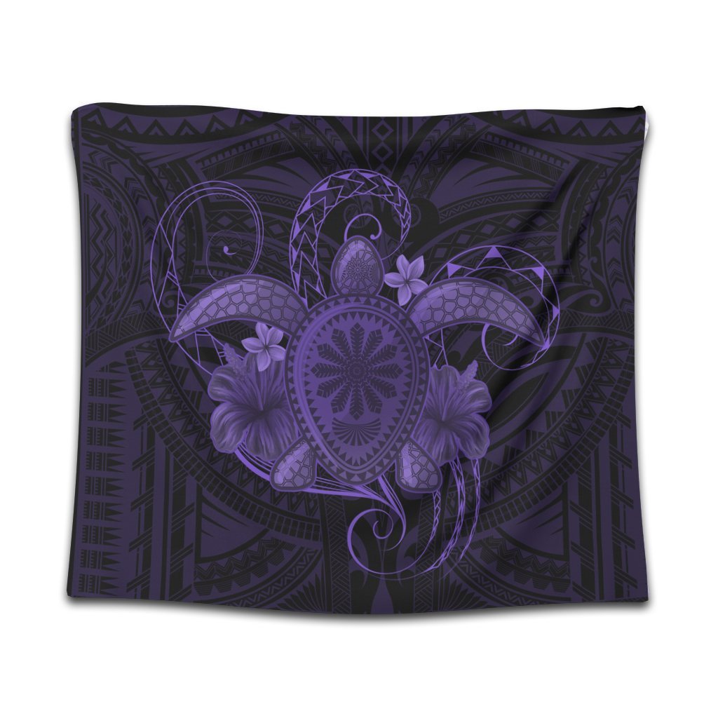 Hawaii Turtle Hibiscus Polynesian Tapestry - Full Style - Purple - AH Wall Tapestry Black - Polynesian Pride