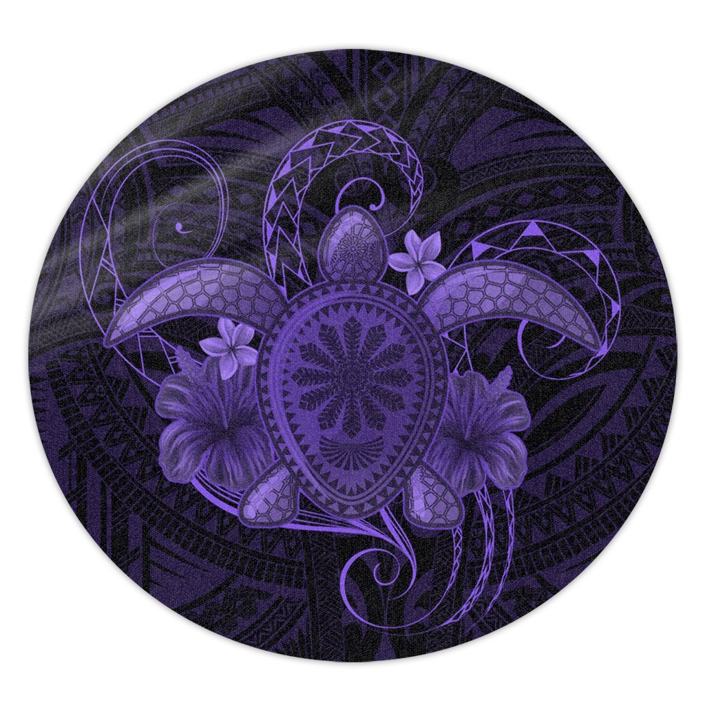 Hawaii Turtle Hibiscus Polynesian Round Carpet - Full Style - Purple - AH Round Carpet Luxurious Plush - Polynesian Pride