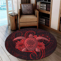 Hawaii Turtle Hibiscus Polynesian Round Carpet - Full Style - Red - AH - Polynesian Pride