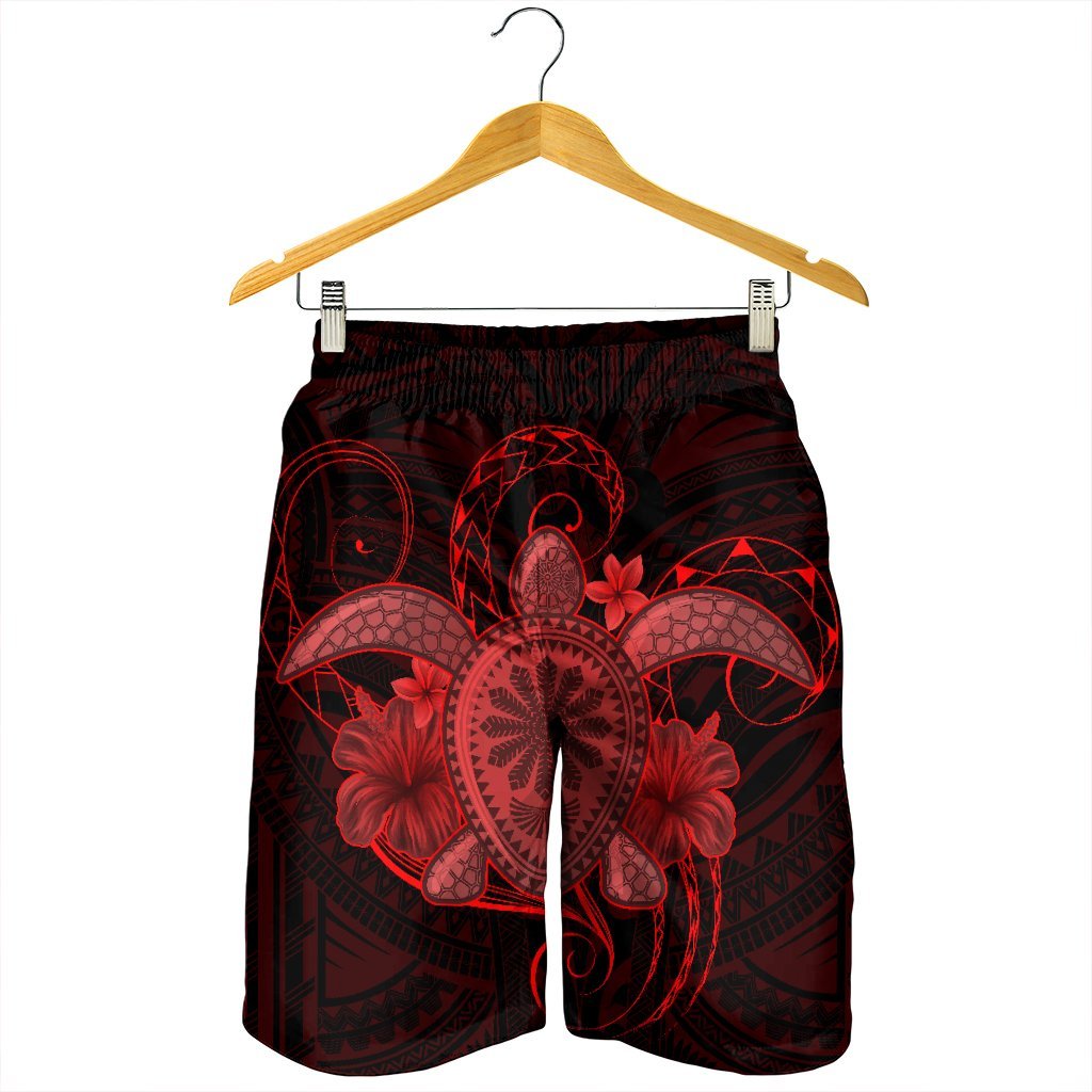 Hawaii Turtle Hibiscus Polynesian Men's Shorts - Full Style - Red - AH - Polynesian Pride