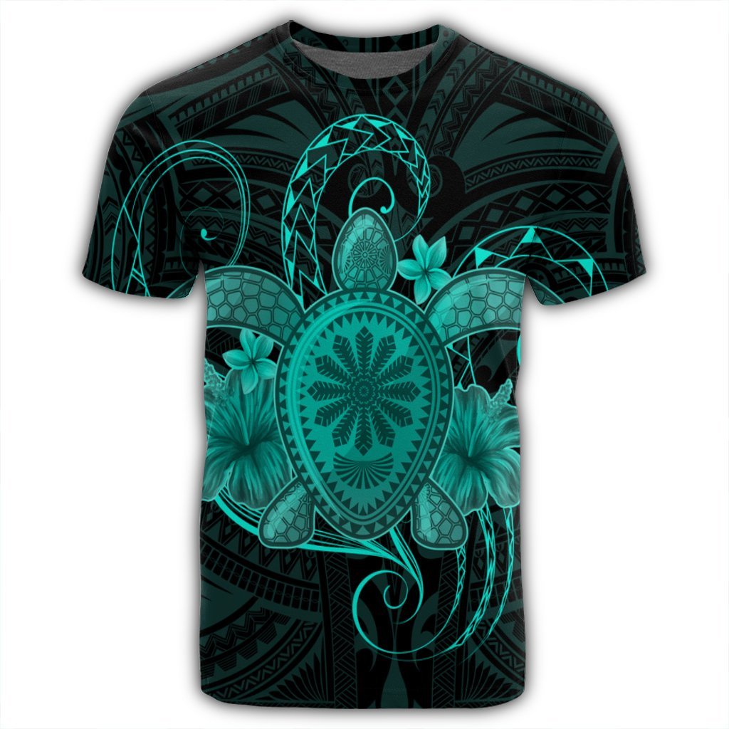 Hawaii Turtle Hibiscus Polynesian T Shirt Full Style Turquoise - Polynesian Pride