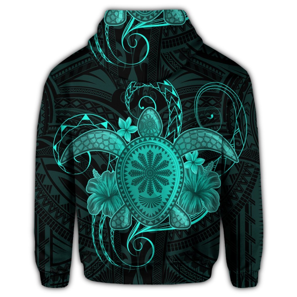 Hawaii Turtle Hibiscus Polynesian Zip Hoodie Full Style Turquoise - Polynesian Pride