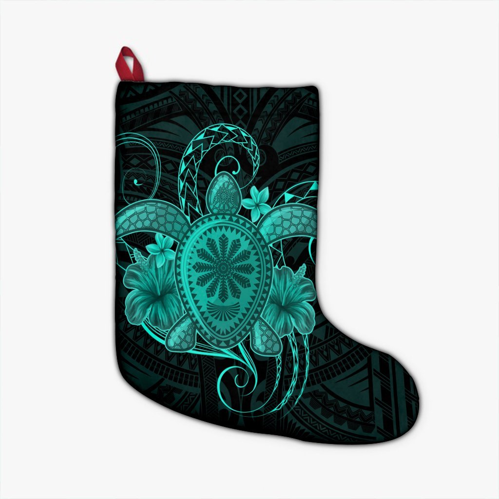 Hawaii Turtle Hibiscus Polynesian Christmas Stocking - Full Style - Turquoise - AH Christmas Stocking 26 X 42 cm Black - Polynesian Pride