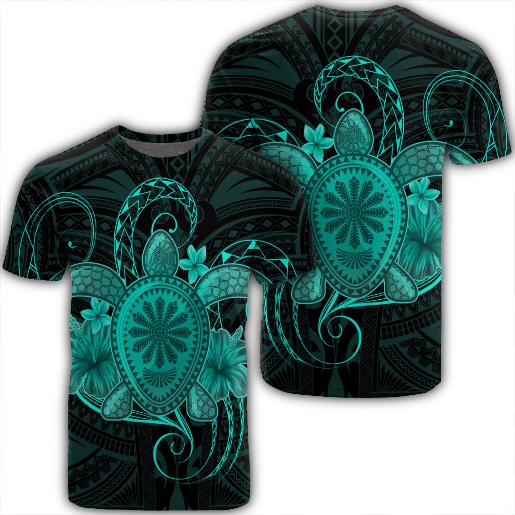 Hawaii Turtle Hibiscus Polynesian T Shirt Full Style Turquoise Unisex Black - Polynesian Pride