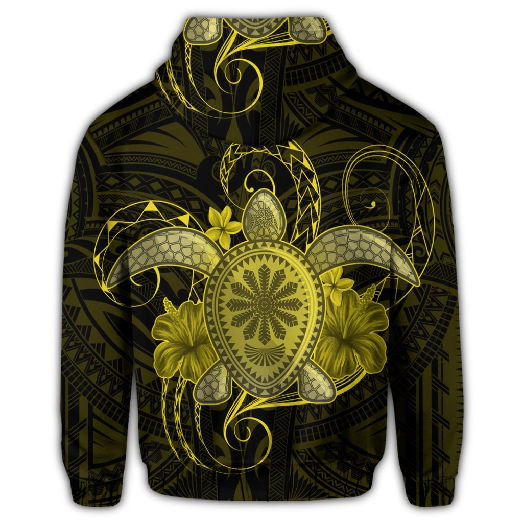 Hawaii Turtle Hibiscus Polynesian Zip Hoodie Full Style Yellow - Polynesian Pride