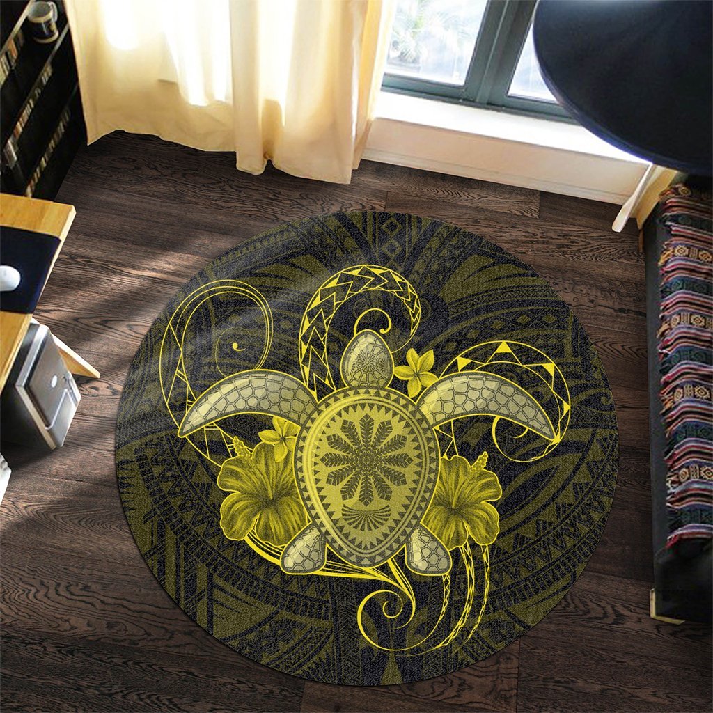 Hawaii Turtle Hibiscus Polynesian Round Carpet - Full Style - Yellow - AH - Polynesian Pride
