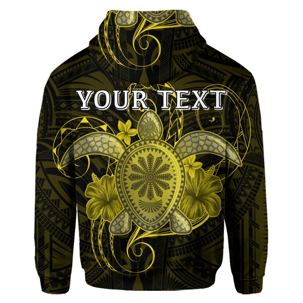 Custom Hawaii Turtle Hibiscus Polynesian Hoodie Full Style Yellow - Polynesian Pride