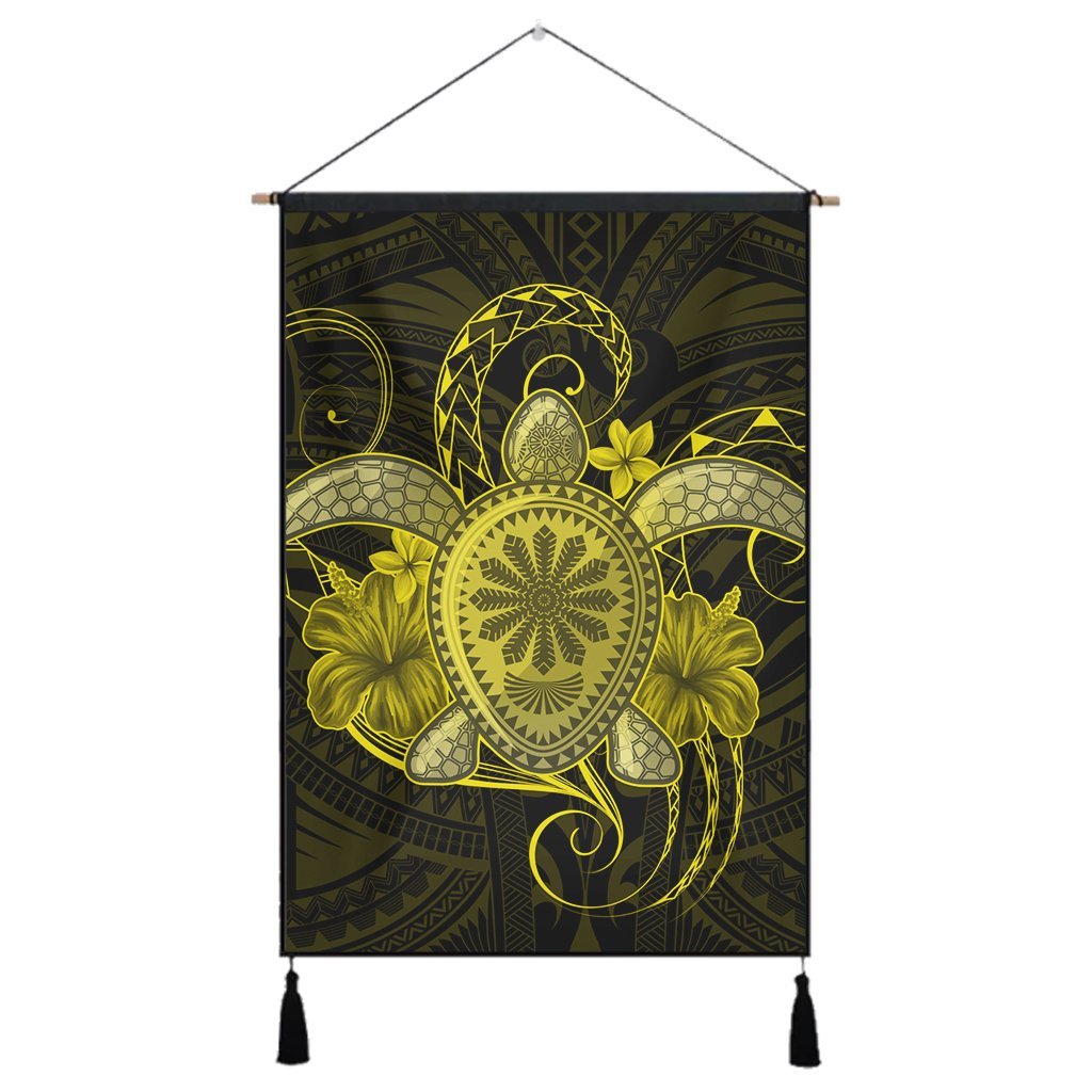 Hawaii Turtle Hibiscus Polynesian Hanging Poster - Full Style - Yellow - AH Hanging Poster Cotton And Linen - Polynesian Pride