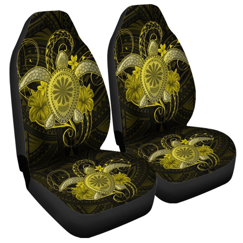 Hawaii Turtle Hibiscus Polynesian Car Seat Covers - Full Style - Yellow - AH Universal Fit Black - Polynesian Pride