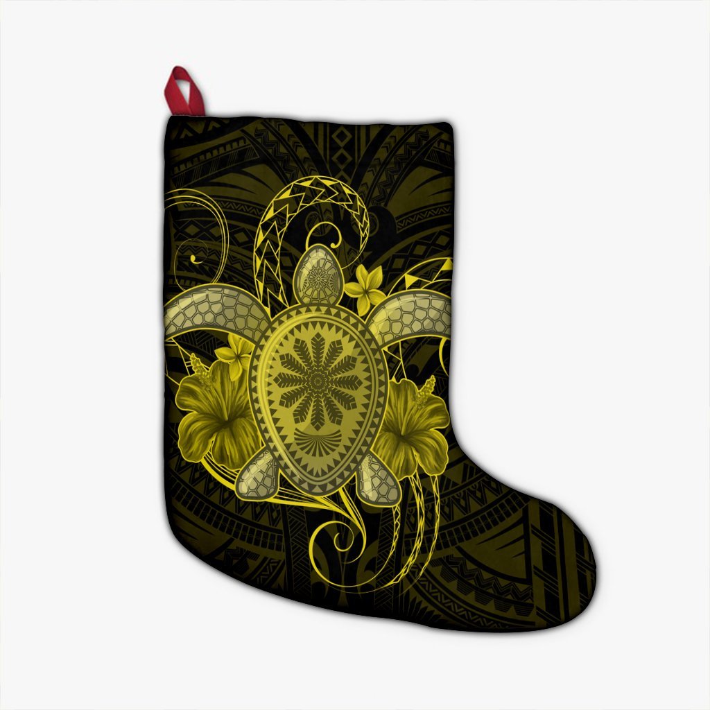 Hawaii Turtle Hibiscus Polynesian Christmas Stocking - Full Style - Yellow - AH Christmas Stocking 26 X 42 cm Black - Polynesian Pride