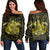 Hawaii Turtle Hibiscus Polynesian Women's Off Shoulder Sweater - Full Style - Yellow - AH Black - Polynesian Pride