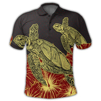 Hawaii Turtle Hibiscus Red Polo Shirt - Polynesian Pride