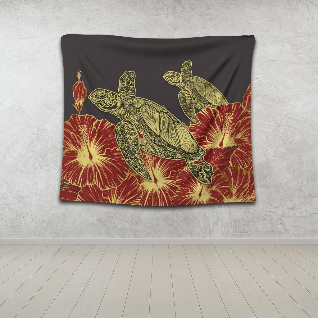 Hawaii Turtle Hibiscus Red Tapestry - AH - Polynesian Pride