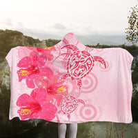Hawaii Turtle Hibiscus Vintage Pink Hooded Blanket - AH - Polynesian Pride