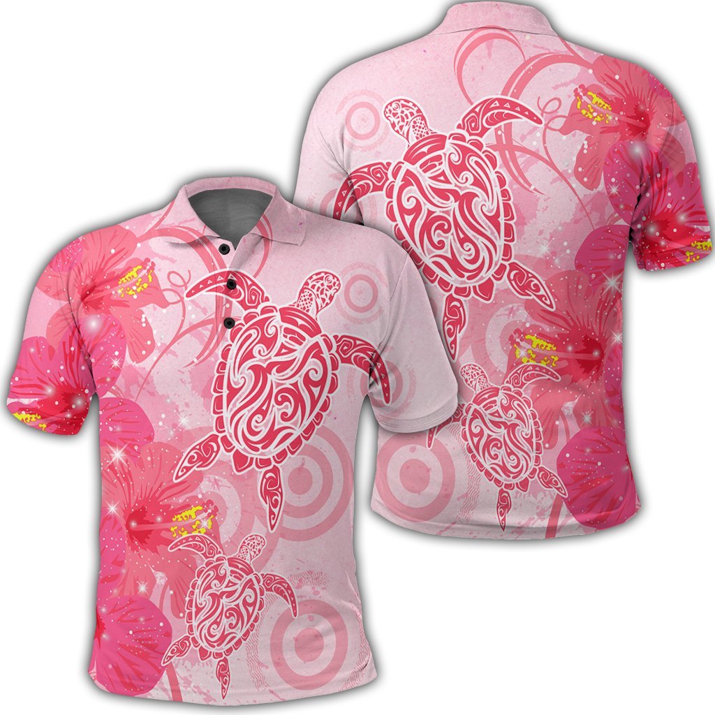 Hawaii Turtle Hibiscus Vintage Pink Polo Shirt Unisex Black - Polynesian Pride