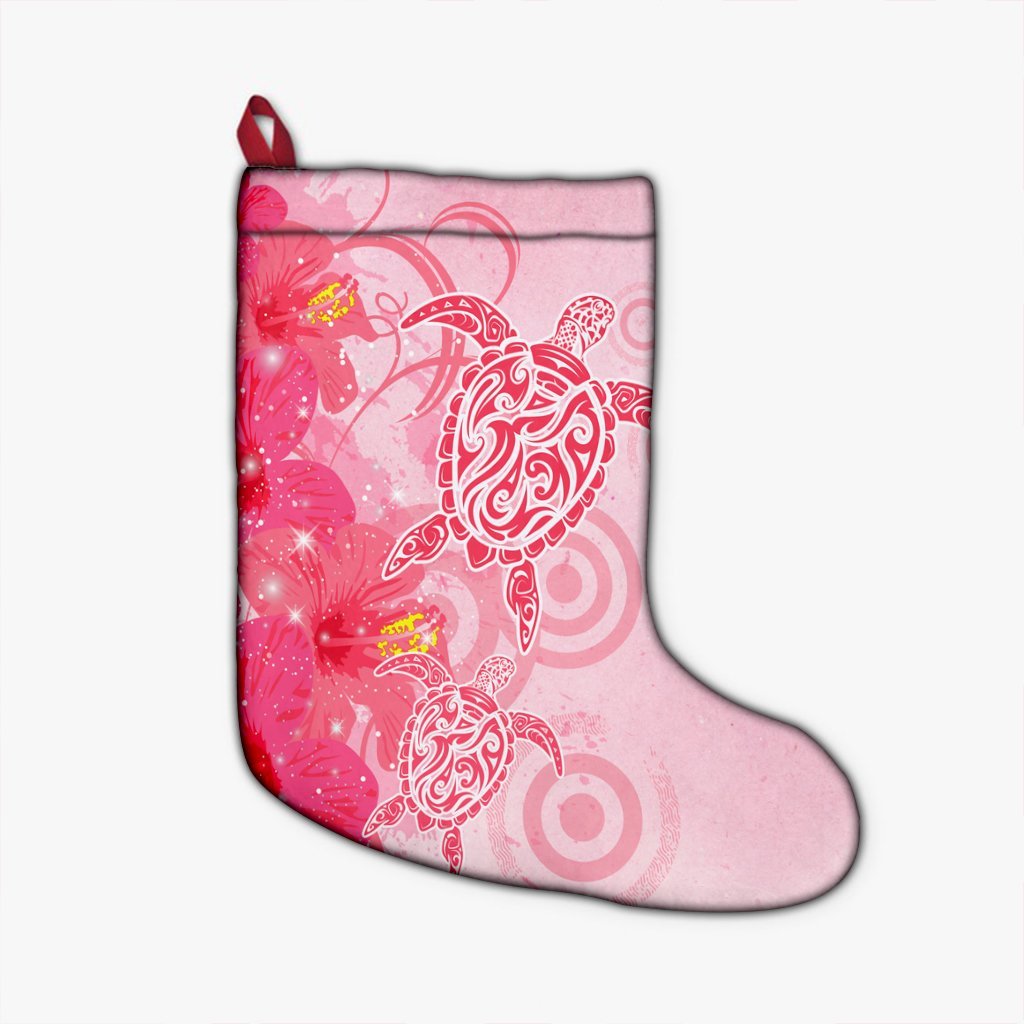 Hawaii Turtle Hibiscus Vintage Pink Christmas Stocking - AH Christmas Stocking 26 X 42 cm Black - Polynesian Pride