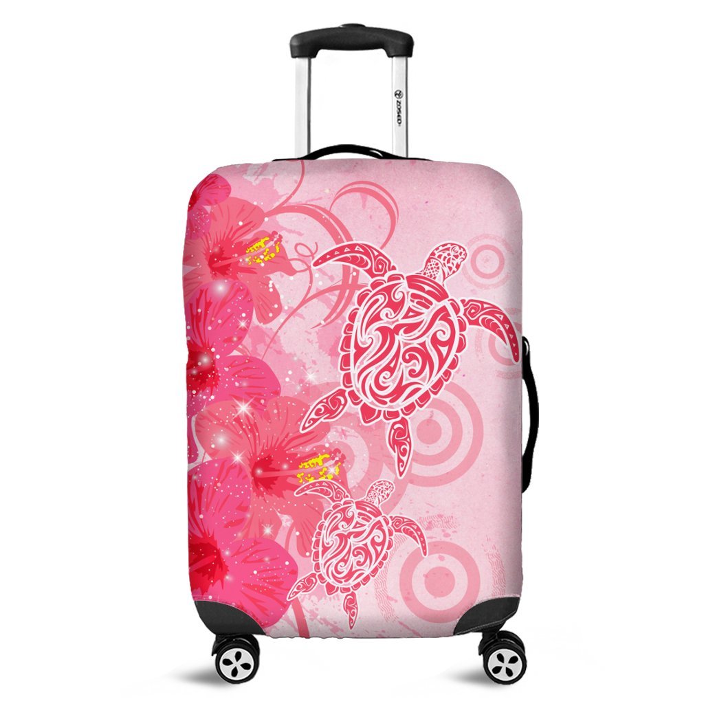 Hawaii Turtle Hibiscus Vintage Pink Luggage Covers - AH Black - Polynesian Pride