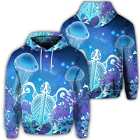 Hawaiian Turtle Jellyfish Coral Hoodie Galaxy Hoodie Unisex Art - Polynesian Pride