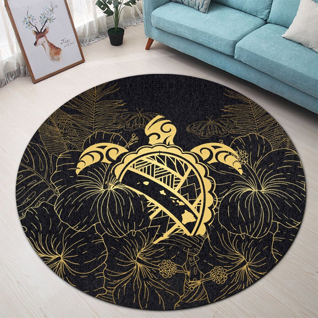 Hawaii Turtle Kanaka Golden Round Carpet - AH - Polynesian Pride