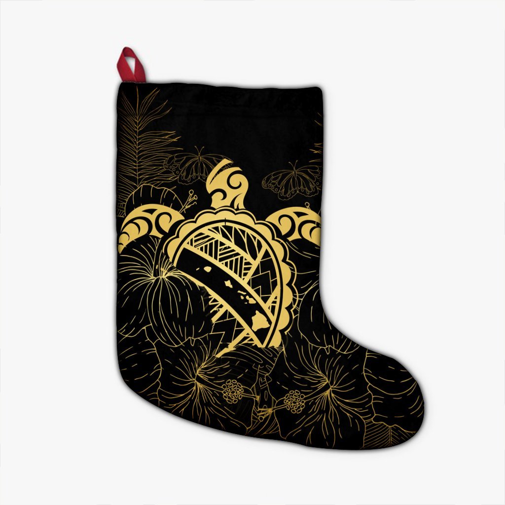 Hawaii Turtle Kanaka Golden Christmas Stocking - AH Christmas Stocking 26 X 42 cm Black - Polynesian Pride