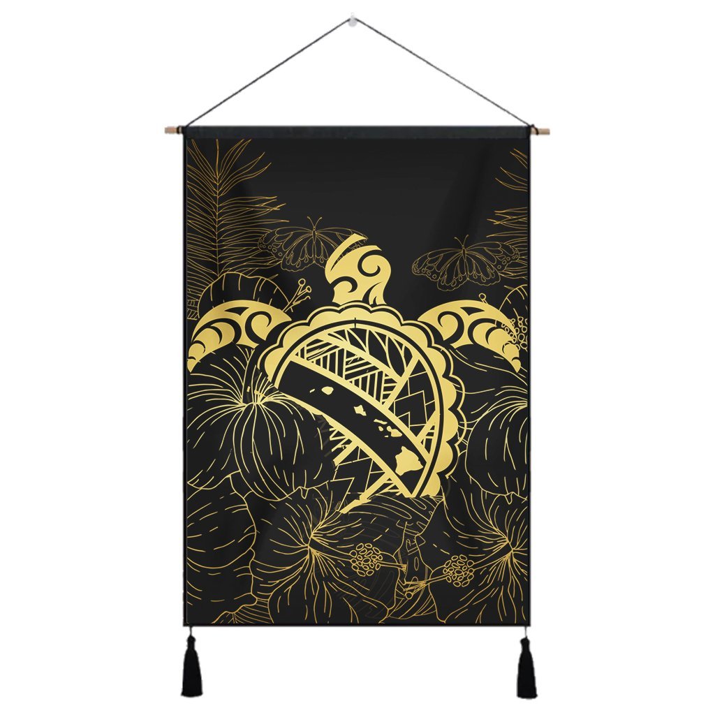 Hawaii Turtle Kanaka Golden Hanging Poster - AH Hanging Poster Cotton And Linen - Polynesian Pride