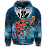Hawaii Turtle Kanaka Hibiscus Stary Night Zip Hoodie - Polynesian Pride