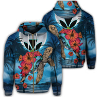 Hawaii Turtle Kanaka Hibiscus Stary Night Zip Hoodie Unisex Art - Polynesian Pride