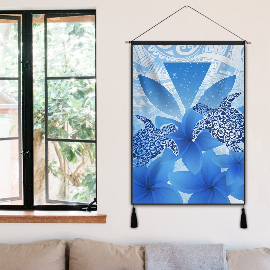 Hawaii Turtle Kanaka Plumeria Polynesian Hanging Poster Blue - AH - Polynesian Pride