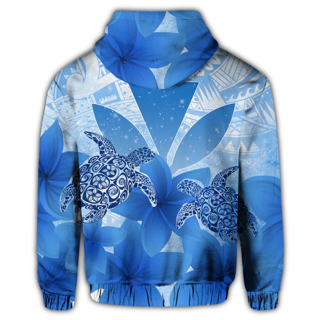 Hawaii Turtle Kanaka Plumeria Polynesian Hoodie Blue - Polynesian Pride