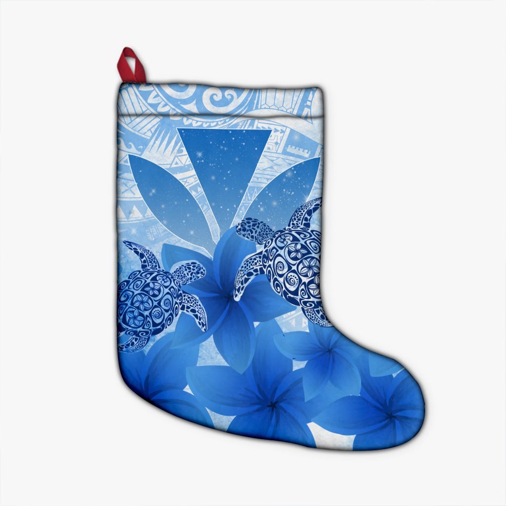 Hawaii Turtle Kanaka Plumeria Polynesian Christmas Stocking Blue - AH Christmas Stocking 26 X 42 cm Black - Polynesian Pride