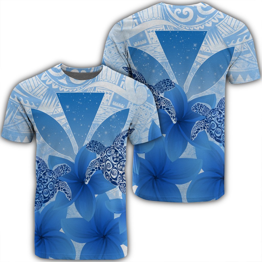 Hawaii Turtle Kanaka Plumeria Polynesian T Shirt Blue Unisex Black - Polynesian Pride