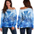 Hawaii Turtle Kanaka Plumeria Polynesian Women's Off Shoulder Sweater Blue - AH Black - Polynesian Pride