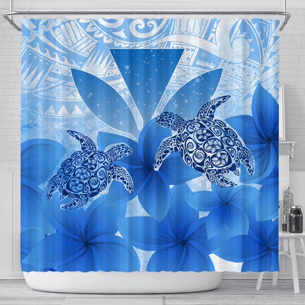 Hawaii Turtle Kanaka Plumeria Polynesian Shower Curtain Blue - AH 177 x 172 (cm) Black - Polynesian Pride