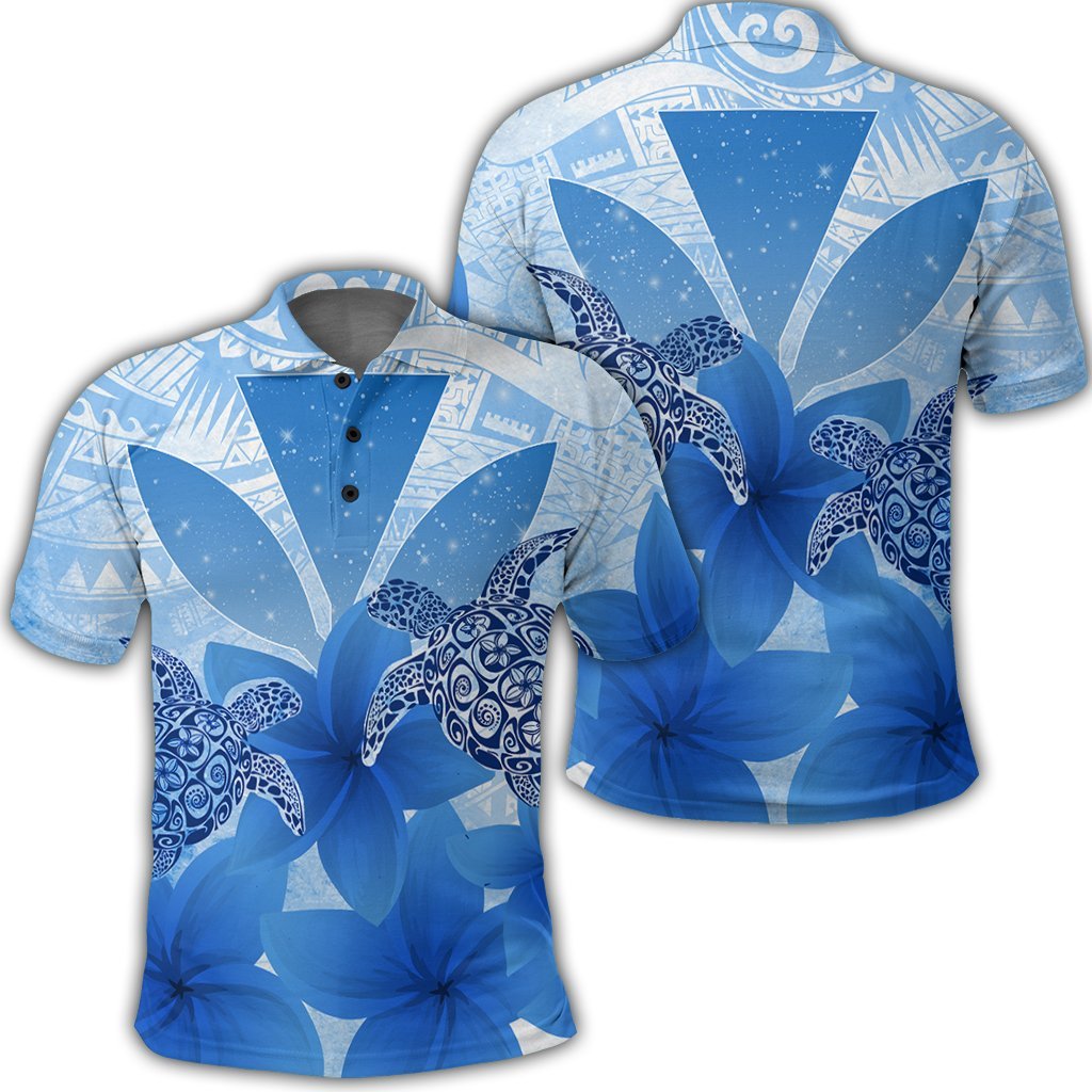 Hawaii Turtle Kanaka Plumeria Polynesian Polo Shirt Blue Unisex Black - Polynesian Pride