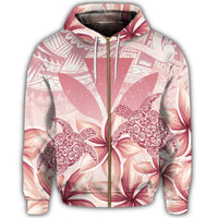 Hawaii Turtle Kanaka Plumeria Polynesian Zip Hoodie Pink - Polynesian Pride