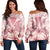 Hawaii Turtle Kanaka Plumeria Polynesian Women's Off Shoulder Sweater Pink - AH Black - Polynesian Pride