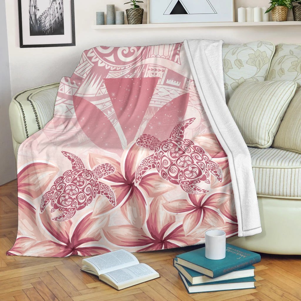 Hawaii Turtle Kanaka Plumeria Polynesian Premium Blankets Pink - AH White - Polynesian Pride