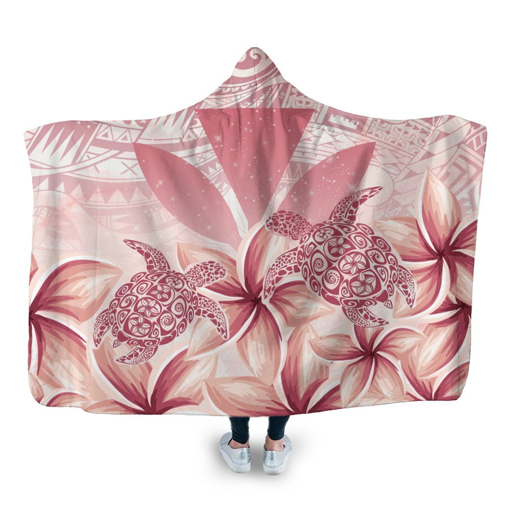 Hawaii Turtle Kanaka Plumeria Polynesian Hooded Blanket Pink - AH Hooded Blanket White - Polynesian Pride