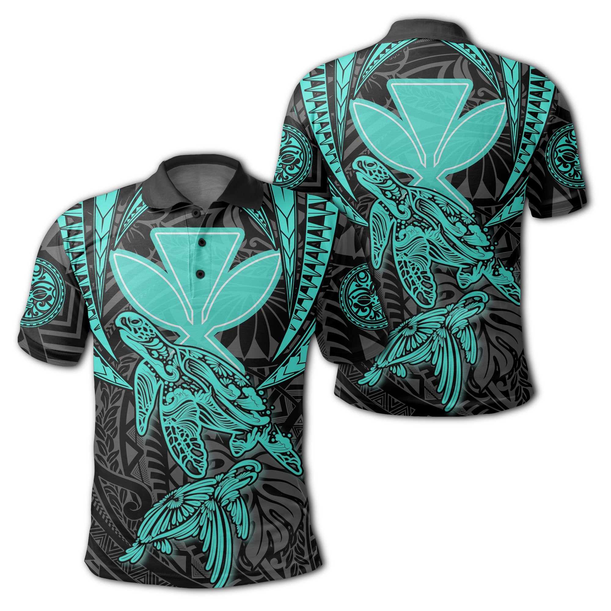 Hawaii Turtle Kanaka Tropical Polynesian Polo Shirt Turquoise Royi Style Unisex Turquoise - Polynesian Pride