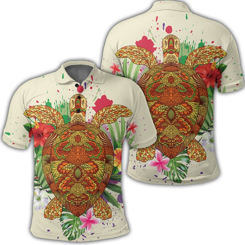 Hawaii Turtle Life Hibiscus Design Polo Shirt Unisex Black - Polynesian Pride