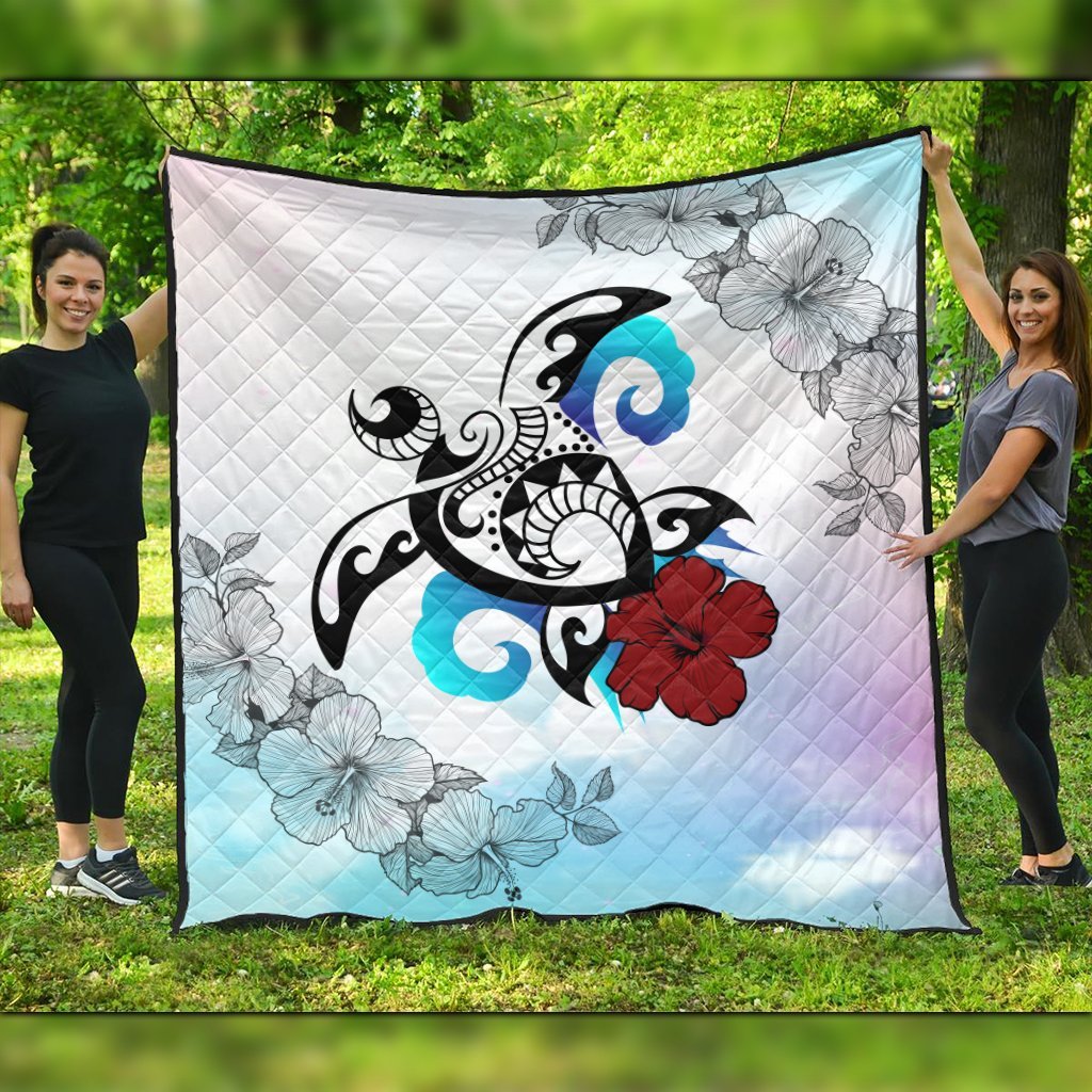 Hawaii Turtle Lollipop Plumeria Premium Quilts - AH Black - Polynesian Pride