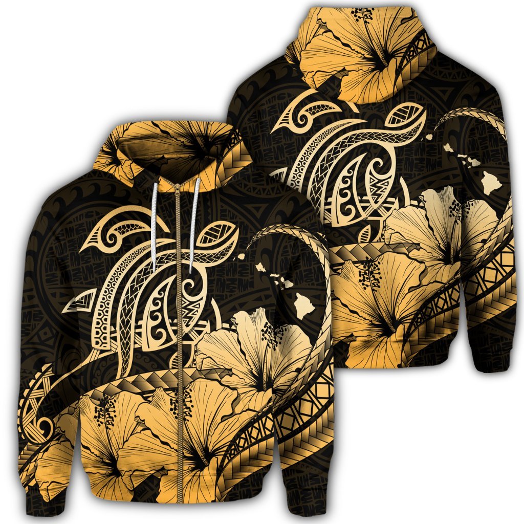 Hawaii Turtle Map Polynesian Zip Hoodie Safety Unisex Art - Polynesian Pride
