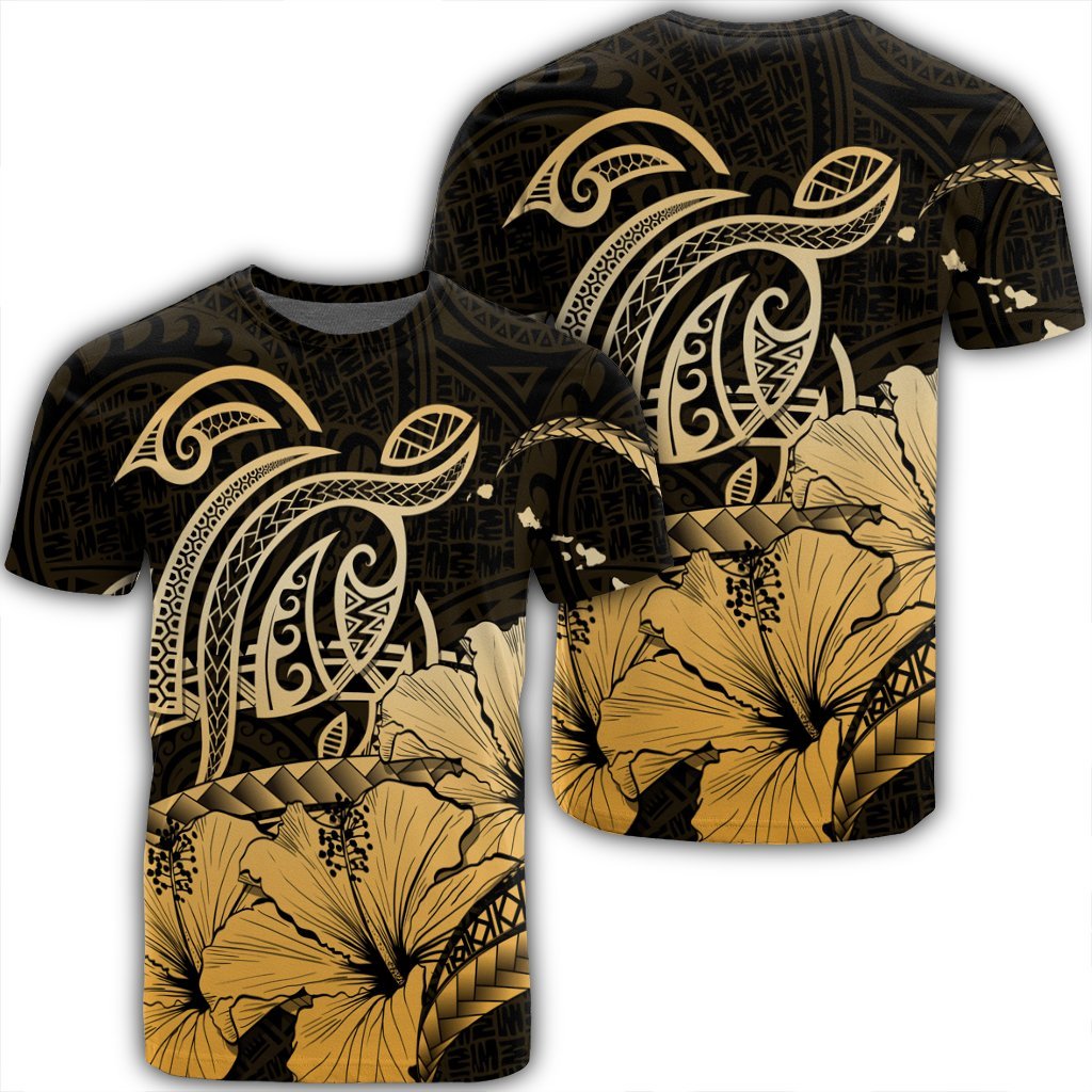 Hawaii Turtle Map Polynesian T Shirt Safety Unisex Black - Polynesian Pride