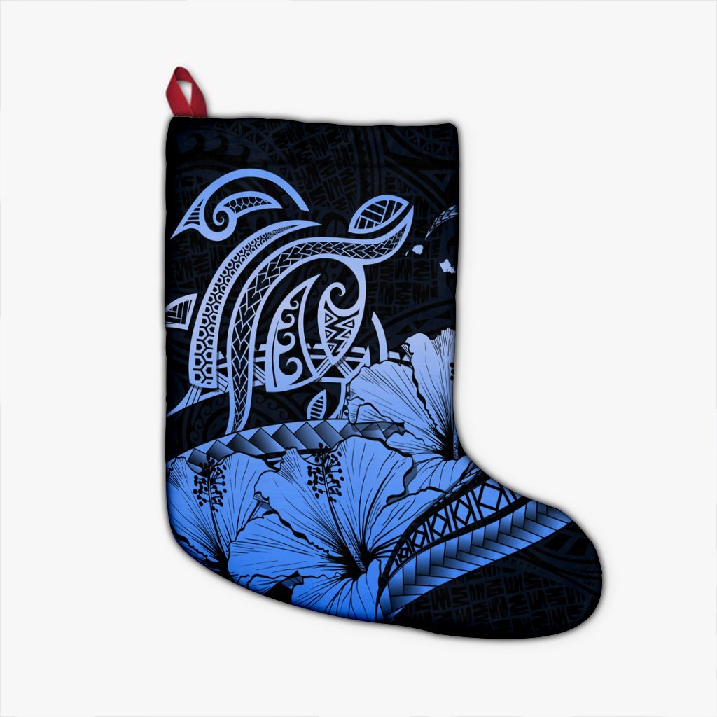 Hawaii Turtle Map Polynesian Christmas Stocking Safety Blue - AH Christmas Stocking 26 X 42 cm Black - Polynesian Pride